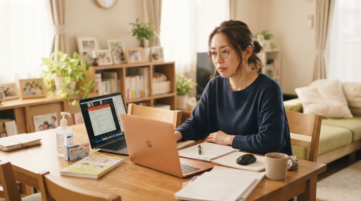 訪問介護やデイサービスの利用で、家族の負担が軽くなる様子のイメージ