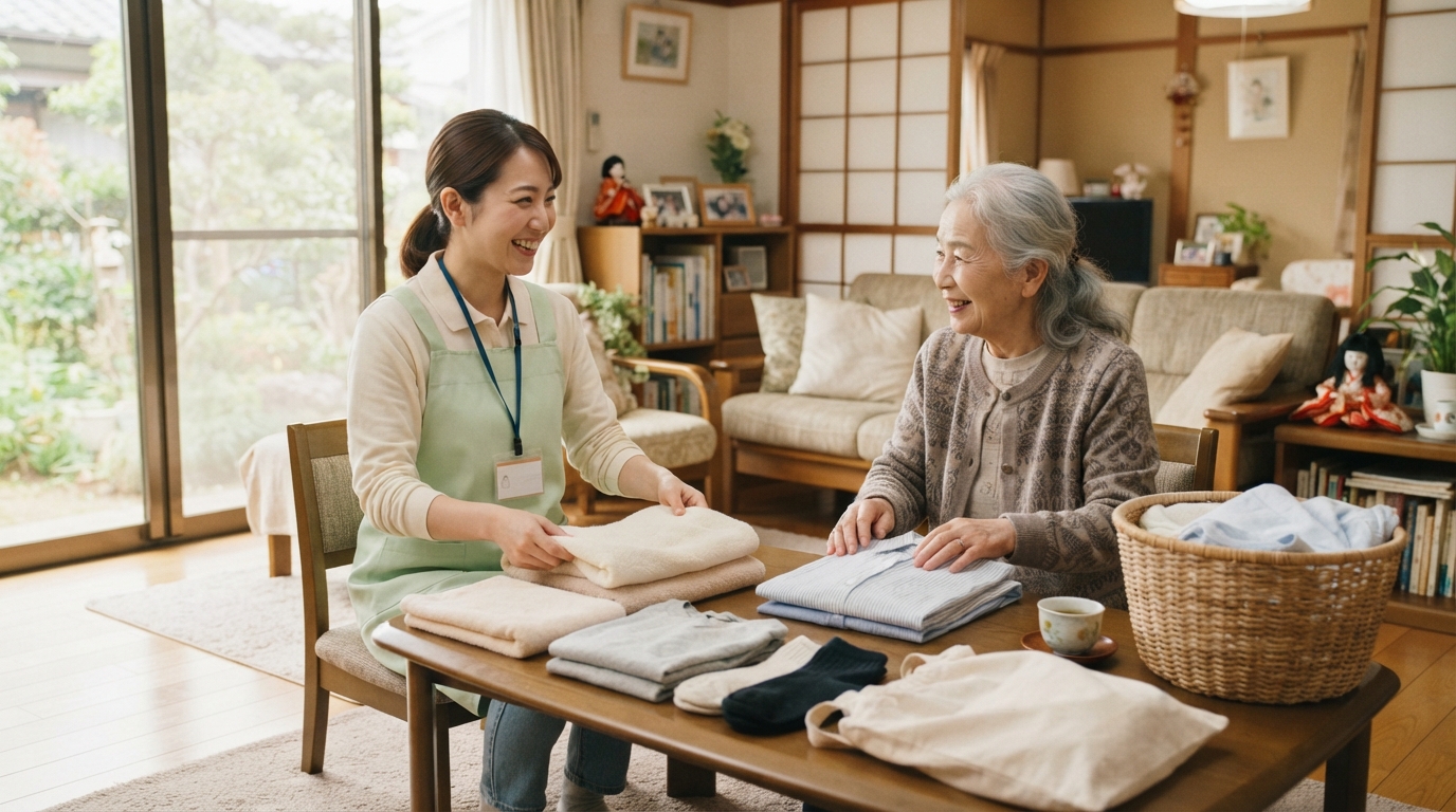 実家で家事代行スタッフが台所を片付けている様子のイメージ
