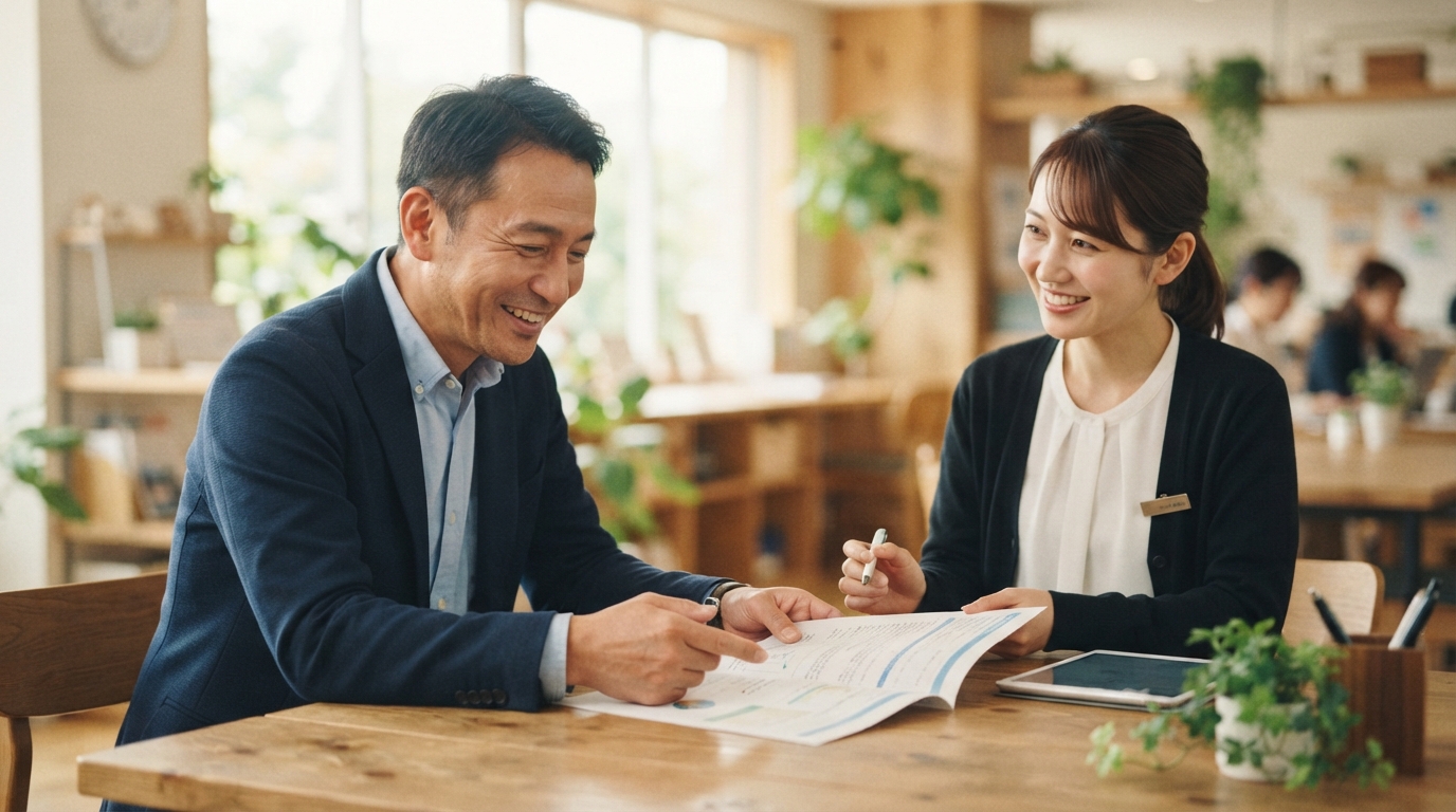 おひとりさまや一人っ子家庭が、身元保証について専門家に相談している様子